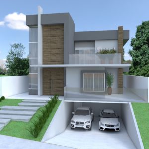 Residencia moderna com 3 pavimentos, com garagem no subsolo