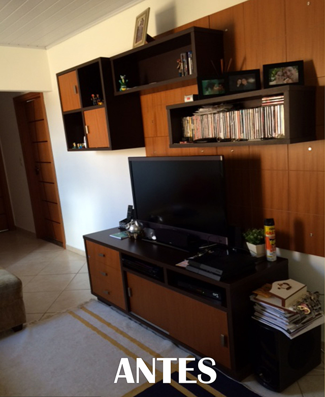 Reforma da sala de Tv antes e depois