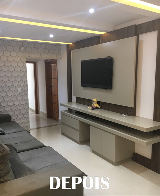 Reforma da sala de Tv antes e depois